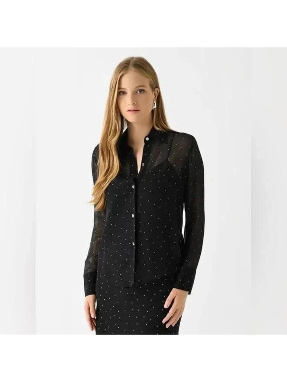 Vince Sheer Dot-Print Silk Blouse w Camisole Black Size S